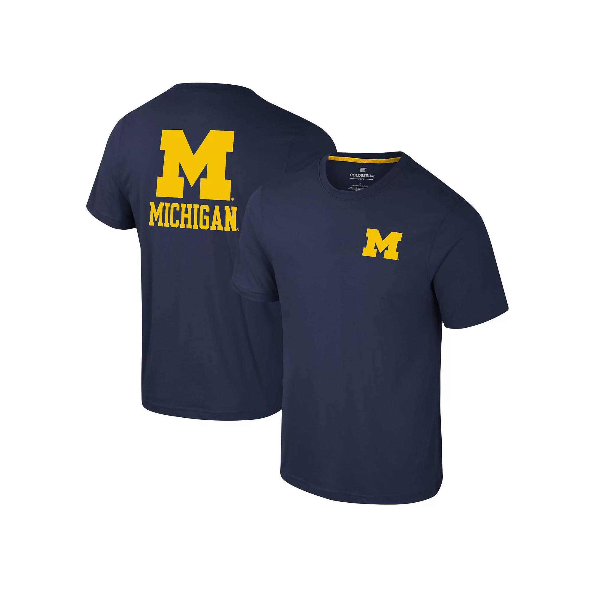 Men's Colosseum Navy Michigan Wolverines Logo Lockup 2-Hit Active Blend T-Shirt,  Product Image