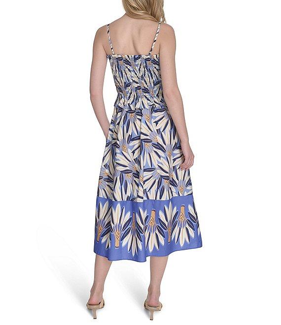 Vince Camuto Printed Square Neck Sleeveless Smocked Midi Dress Product Image