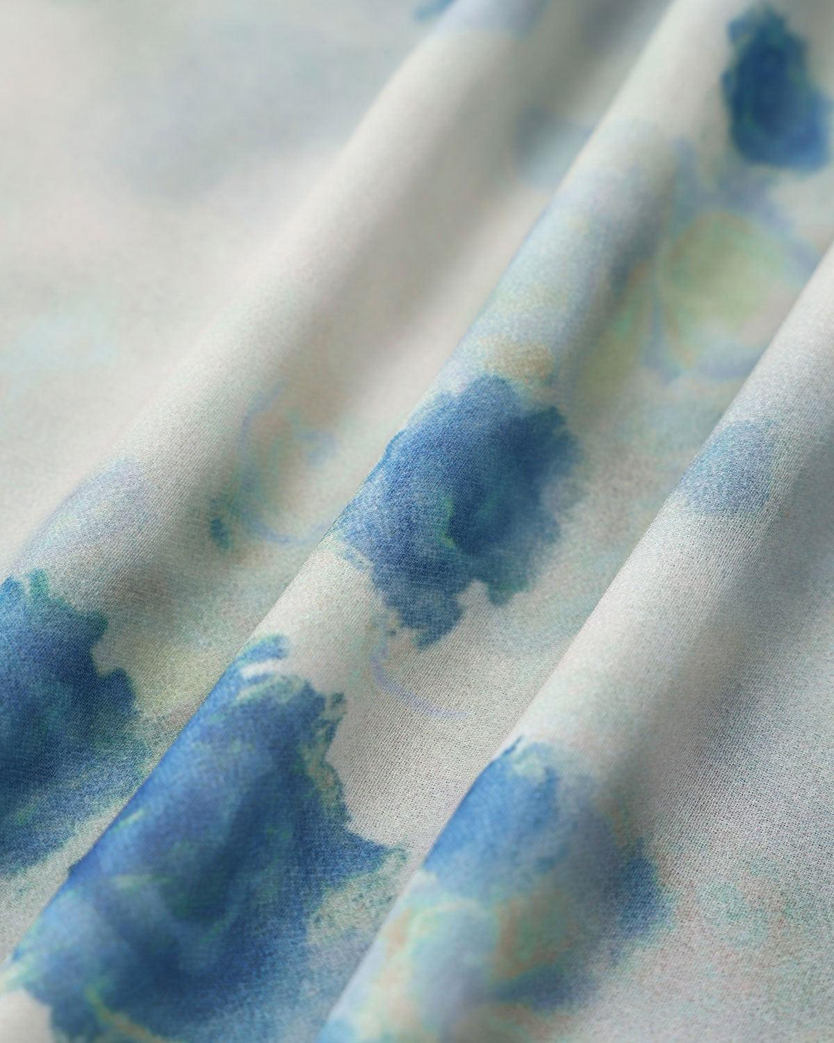 Blue Floral Ruffle V Neck Sleeveless Midi Dress Product Image