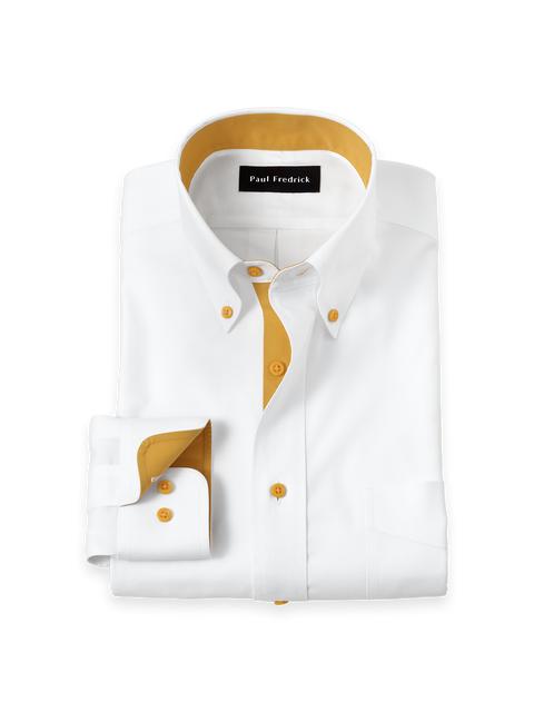 Comfort Stretch Non-Iron Solid Dress Shirt With Contrast Trim - White/gold Product Image