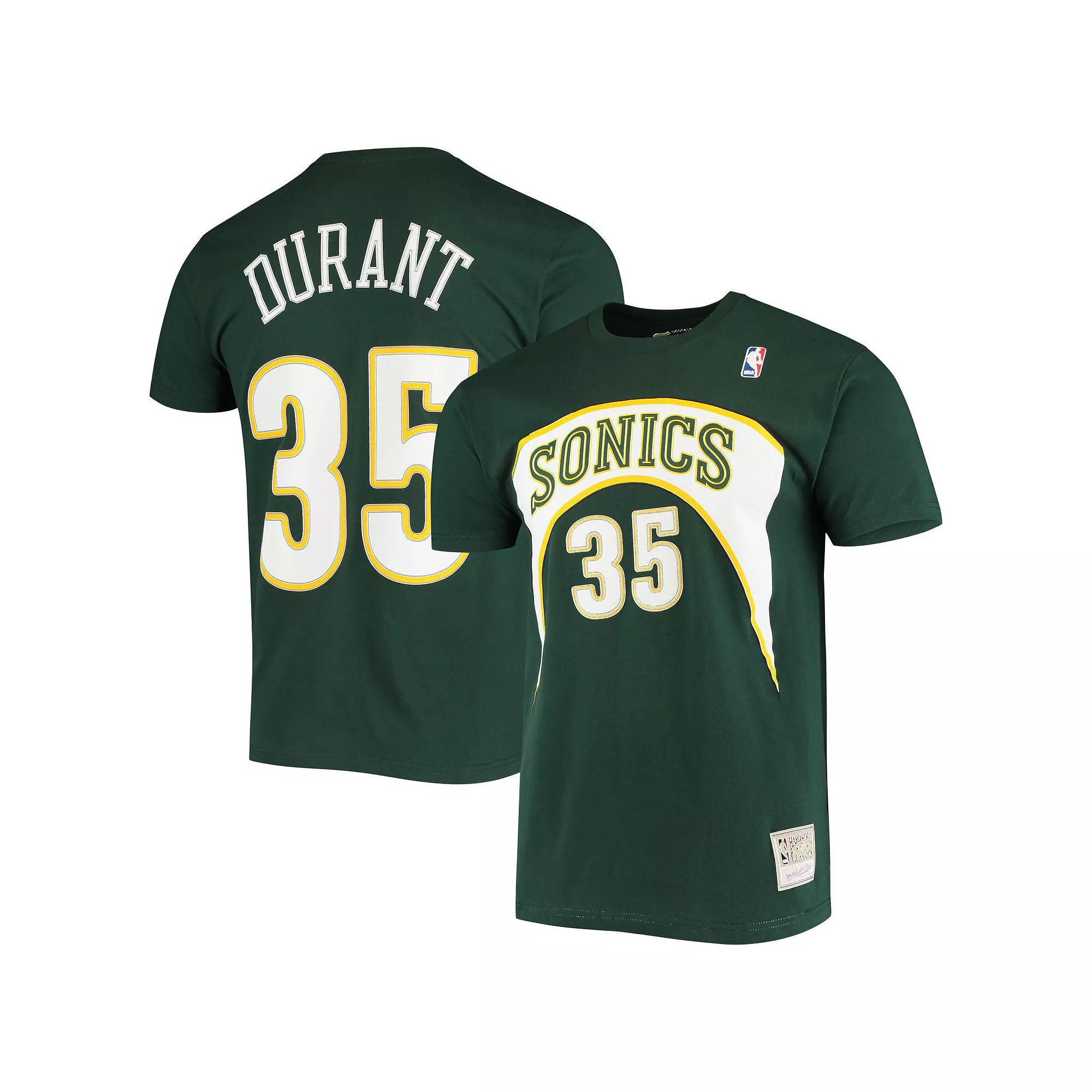 Men's Mitchell & Ness Kevin Durant Green Seattle SuperSonics Hardwood Classics Stitch Name & Number T-Shirt,  Product Image
