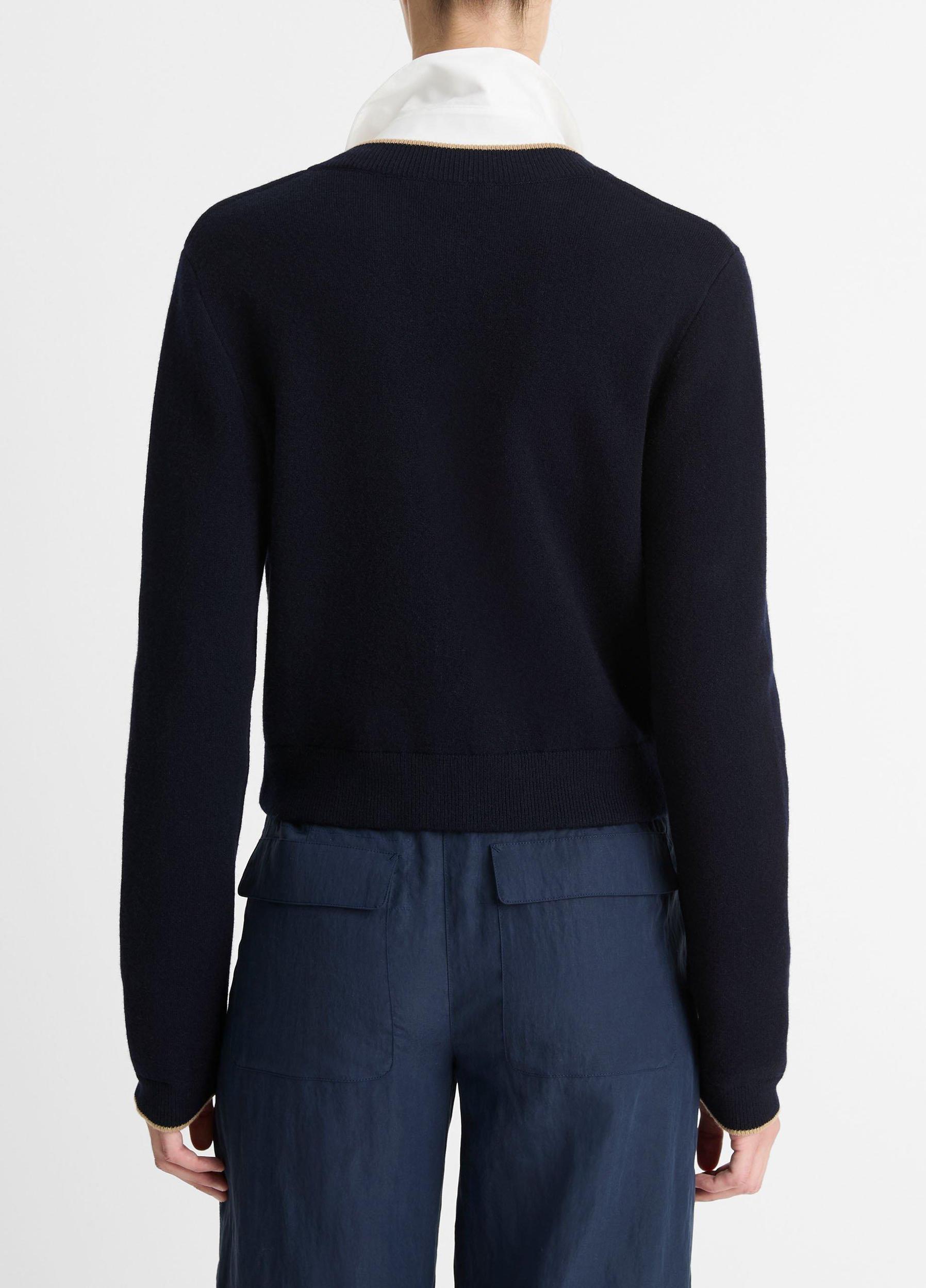 Contrast-Tipped Wool-Blend Snap Cardigan Product Image