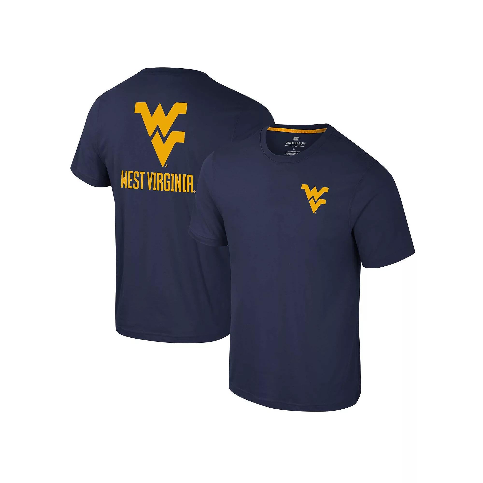 Men's Colosseum Navy West Virginia Mountaineers Logo Lockup 2-Hit Active Blend T-Shirt,  Product Image