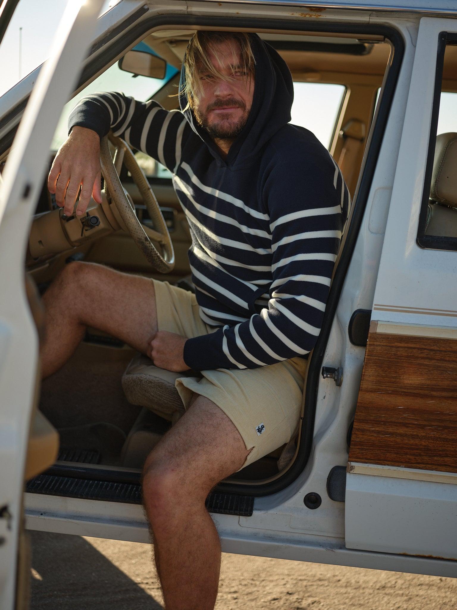 Wharf Knit Hoodie in Navy/White Stripe Product Image