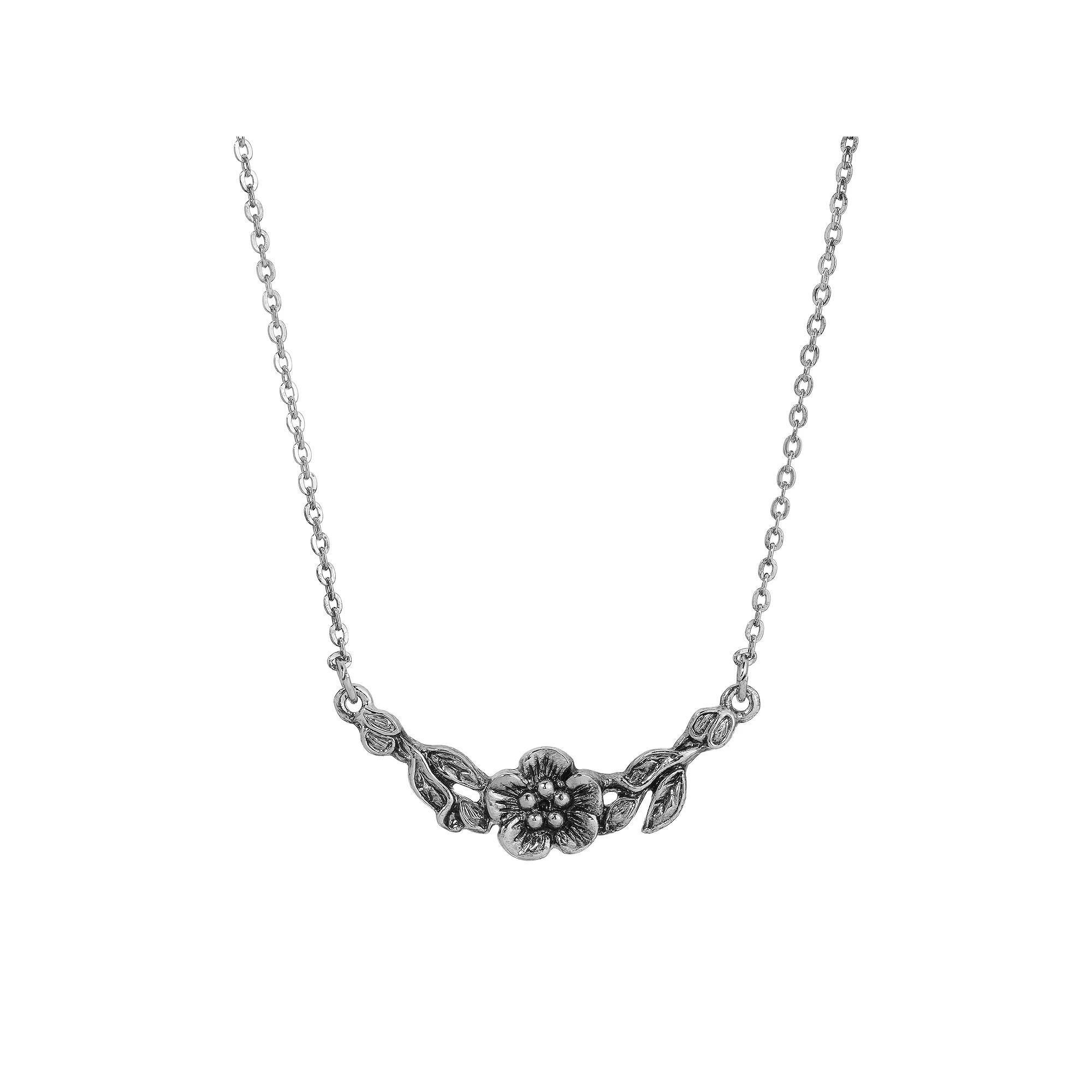 1928 Silver Tone Flower Necklace, Womens, Gray Product Image