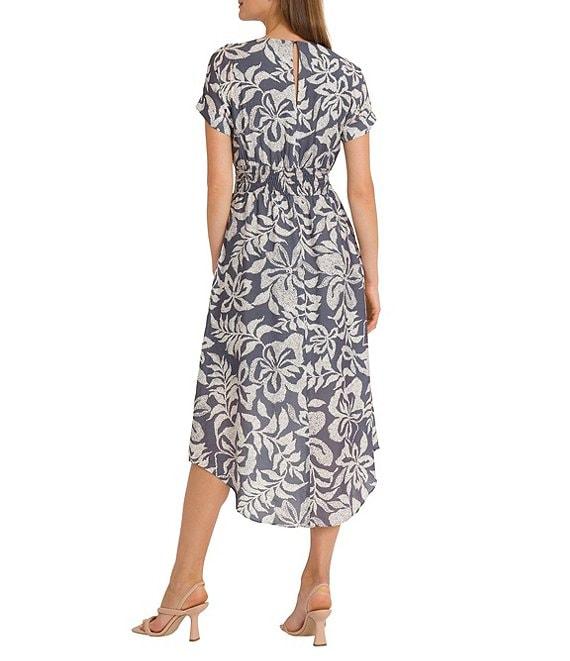 Maggy London Floral Print Crew Neck Short Sleeve Fit And Flare Midi Dress Product Image