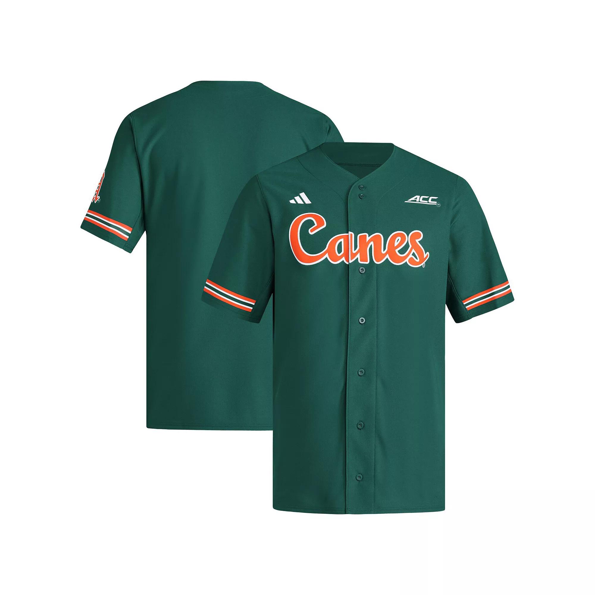 Men's adidas Green Miami Hurricanes Reversible Retro Full-Button Baseball Jersey,  Product Image
