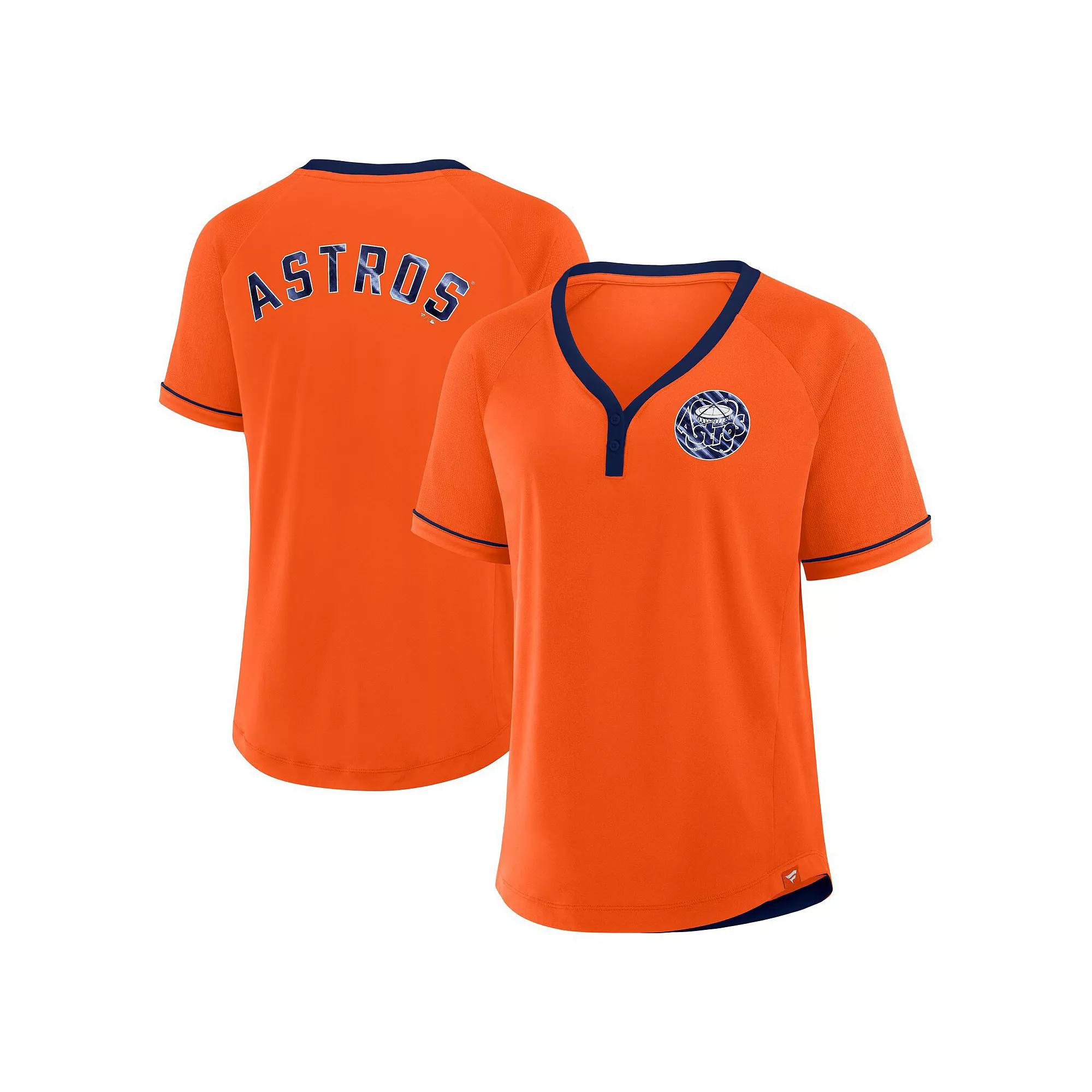 Women's Fanatics Orange Houston Astros Cooperstown Collection League Diva Raglan V-Neck T-Shirt, Size: Medium Product Image