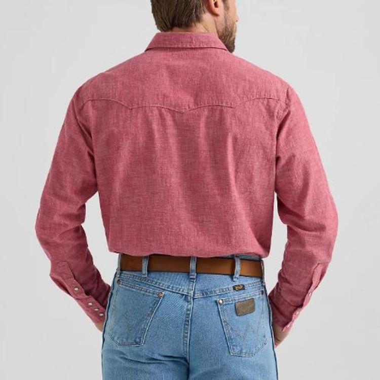 SALE Wrangler® Men's L/S Chambray Red Snap Workshirt Product Image