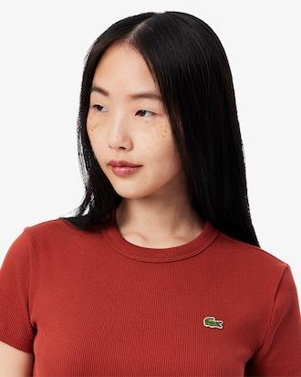 Women's Slim Fit Ribbed Cotton T-Shirt Product Image