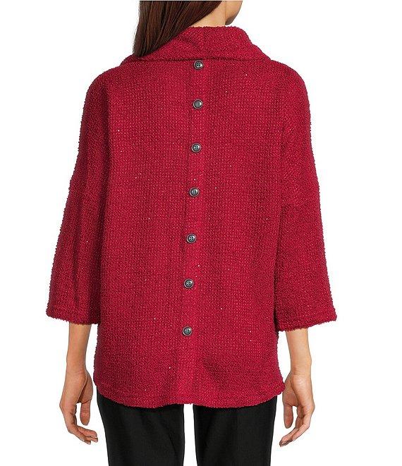 Ali Miles Knit Cowl Neck 3/4 Dolman Sleeve Back Button Detail Tunic Product Image