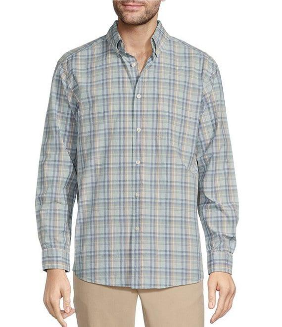 Roundtree & Yorke Long Sleeve Large Plaid Pattern Slub Sport Shirt Product Image