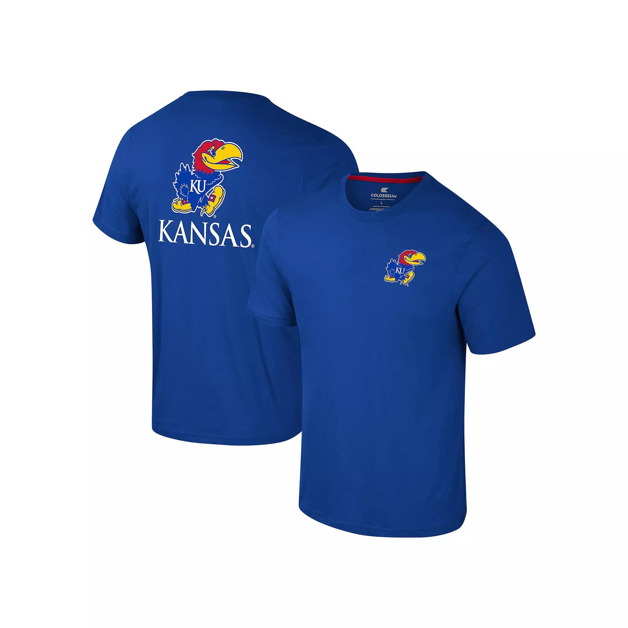 Men's Colosseum Royal Kansas Jayhawks Logo Lockup 2-Hit Active Blend T-Shirt, Size: Large, Blue Product Image