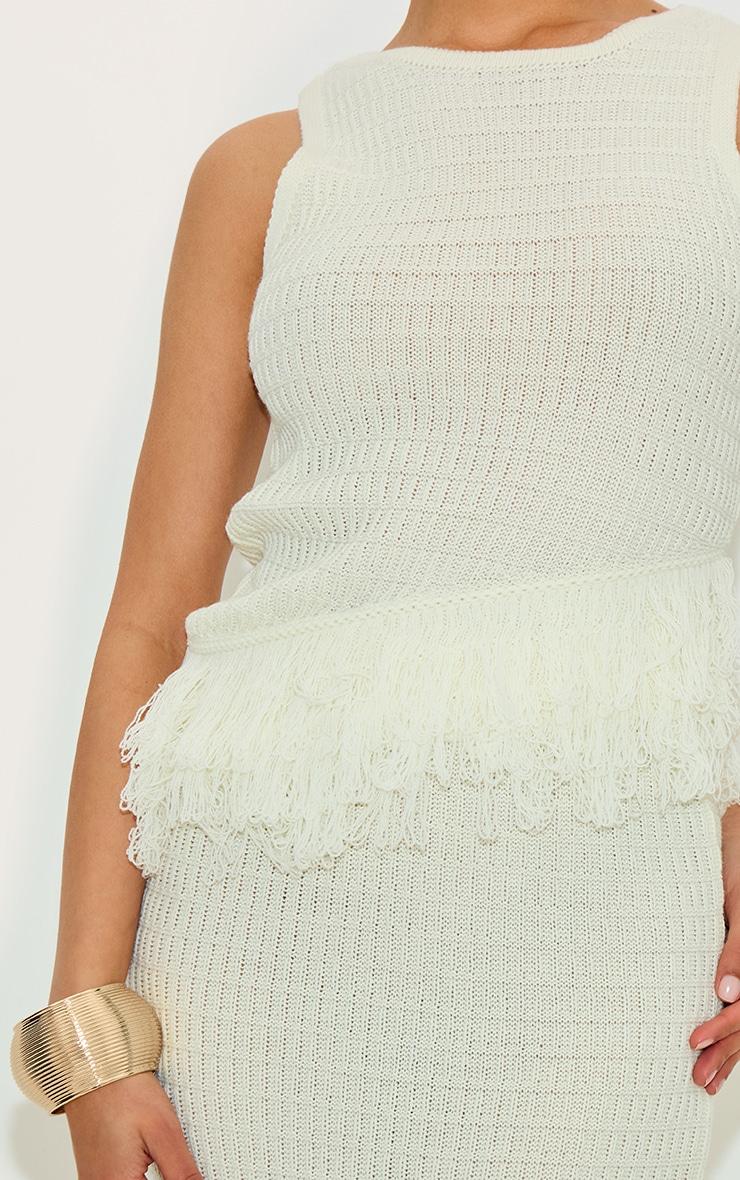 Petite Cream Fringe Edge Sleeveless Knit Top Product Image