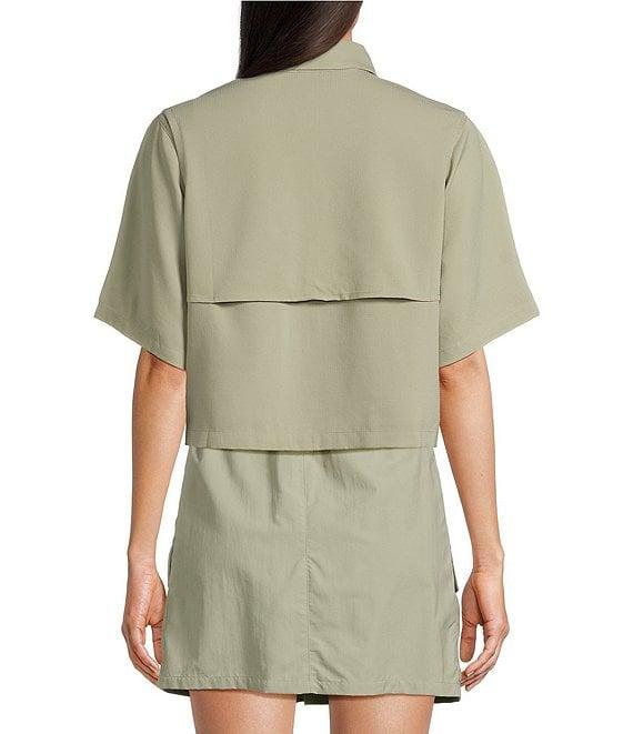 Columbia Elevated Utility Woven Snap Collar Short Sleeve Chest Pocket Front Zip Shirt Product Image