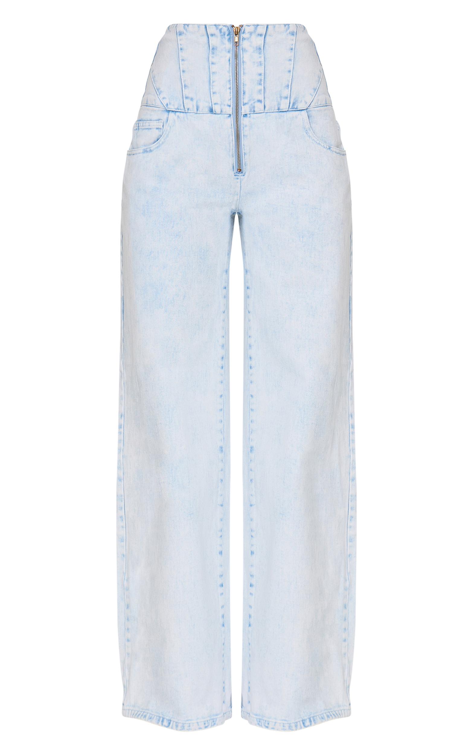 Light Blue Acid Wash Seam Detail Corset Waist Jeans Product Image