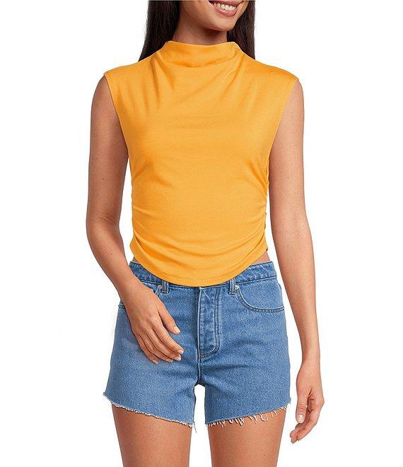 Gianni Bini Knit Mock Neck Cap Sleeve Crop Top Product Image