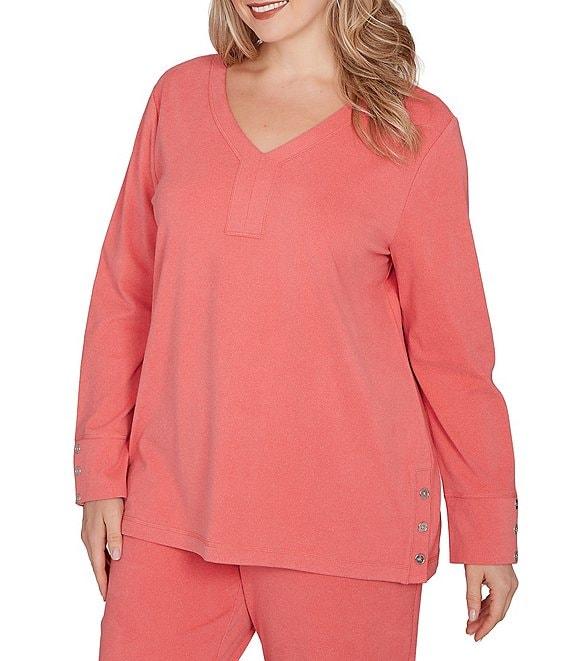 Ruby Rd. Plus Size Luxe Rib Knit V-Neck Long Sleeve Popover Top Product Image
