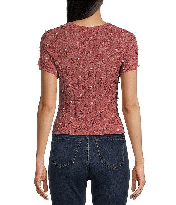 Evolutionary Short Sleeve Crewneck Allover Pearl Sweater Product Image