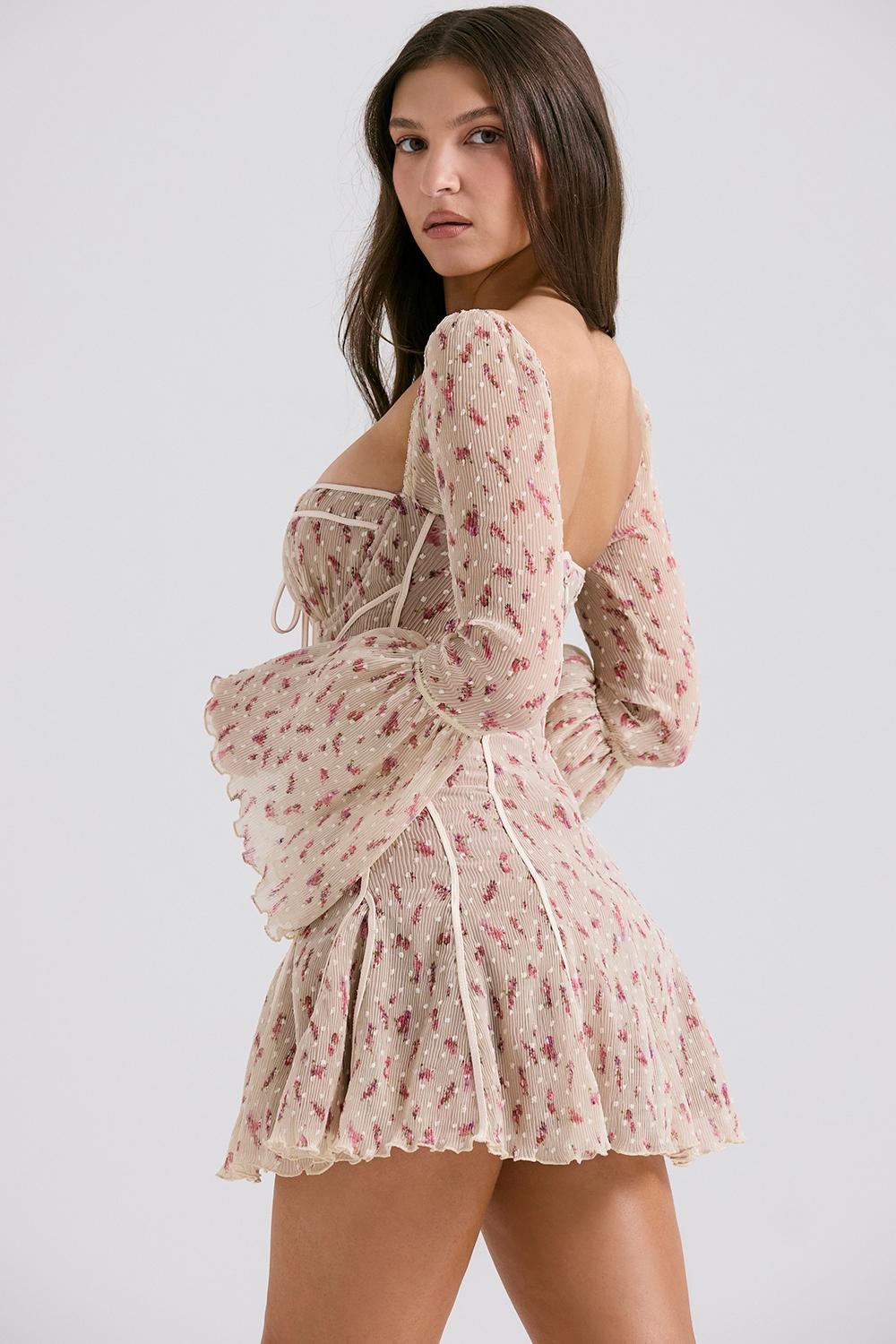 Analissa  vintage cream rose print corset mini dress Product Image