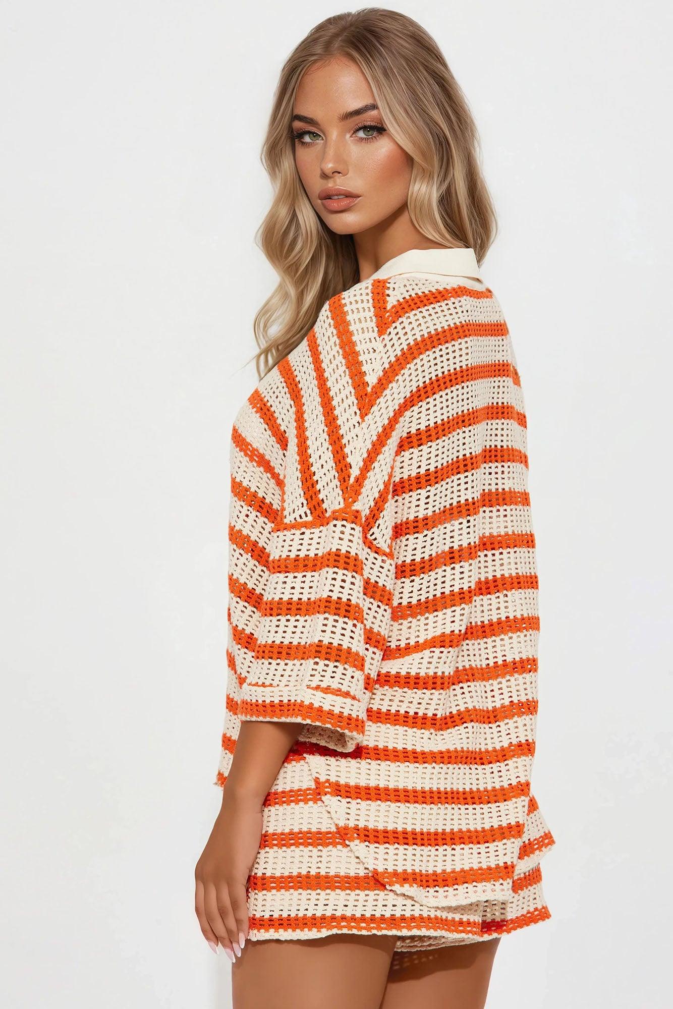 Natalee Crochet Short Set - Orange Female Product Image