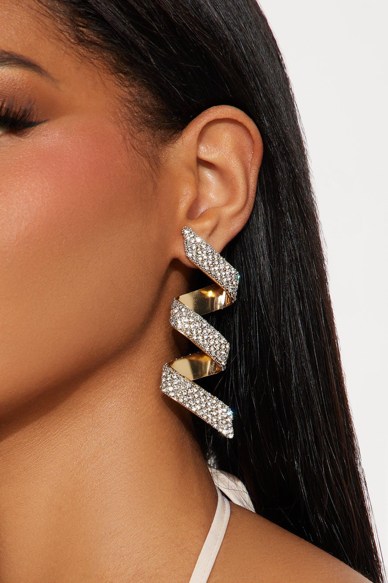 Wrapped Around Rhinestone Twist Drop Earrings - Gold Female Product Image