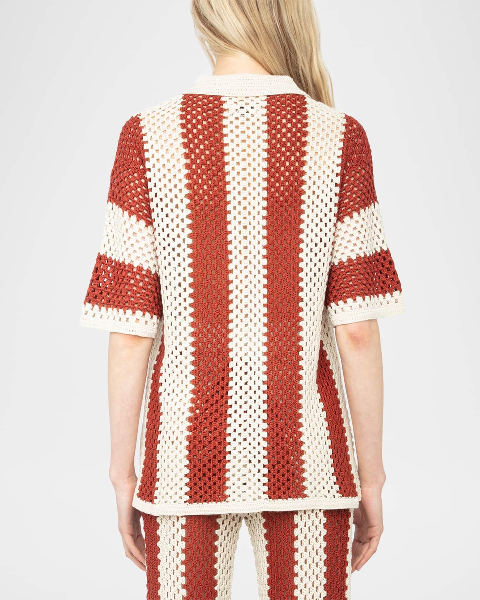 Ciara Striped Crochet-Knit Shirt Product Image