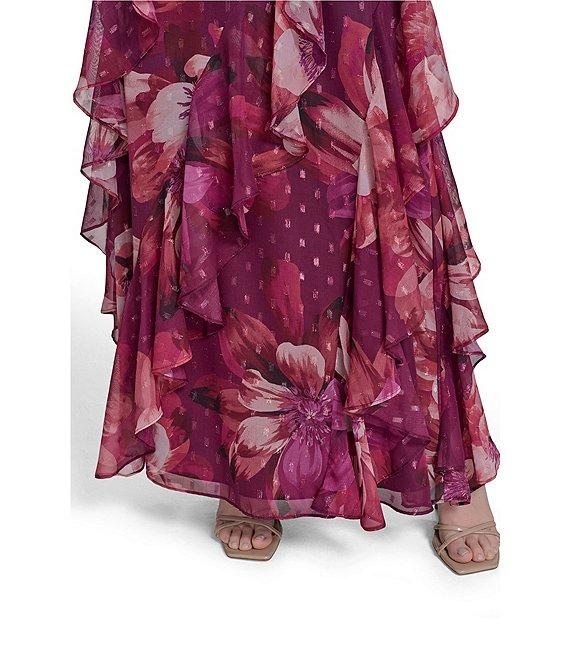 Eliza J Halter Neck Chiffon Floral Print Ruffled Maxi Dress Product Image