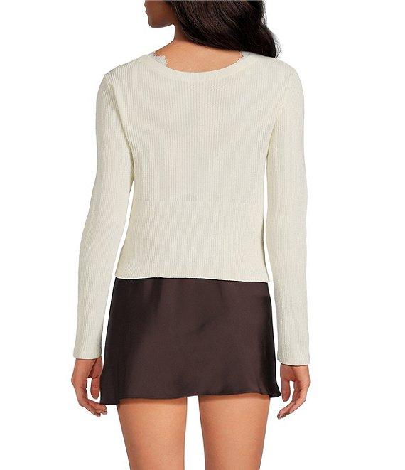 Gianni Bini Lace Detail V-Neck Long Sleeve Sweater Cardigan Product Image