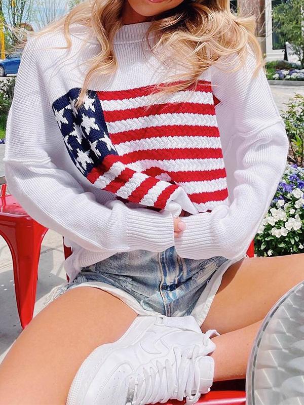 Vintage Flag Crochet Pullover Knit Sweater Product Image