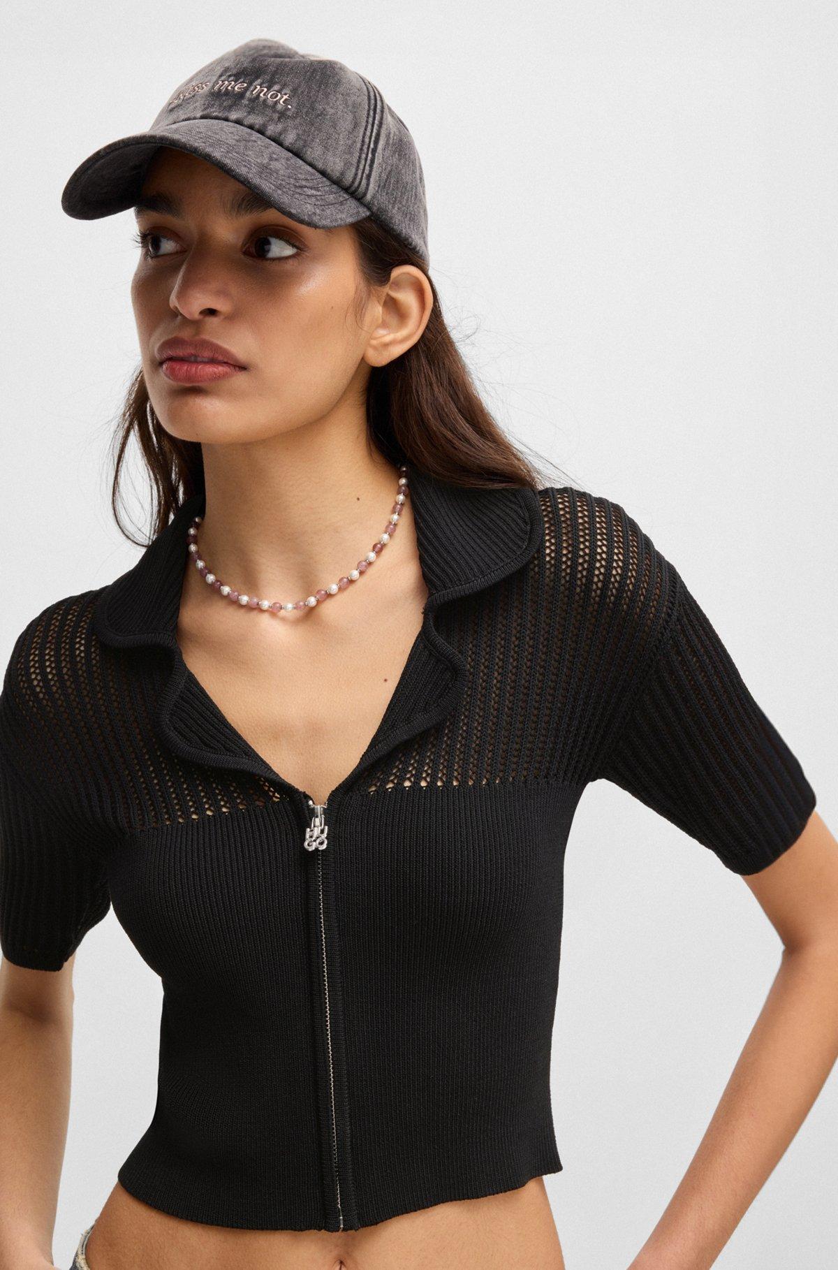 Cropped cardigan with sheer crochet structure Product Image