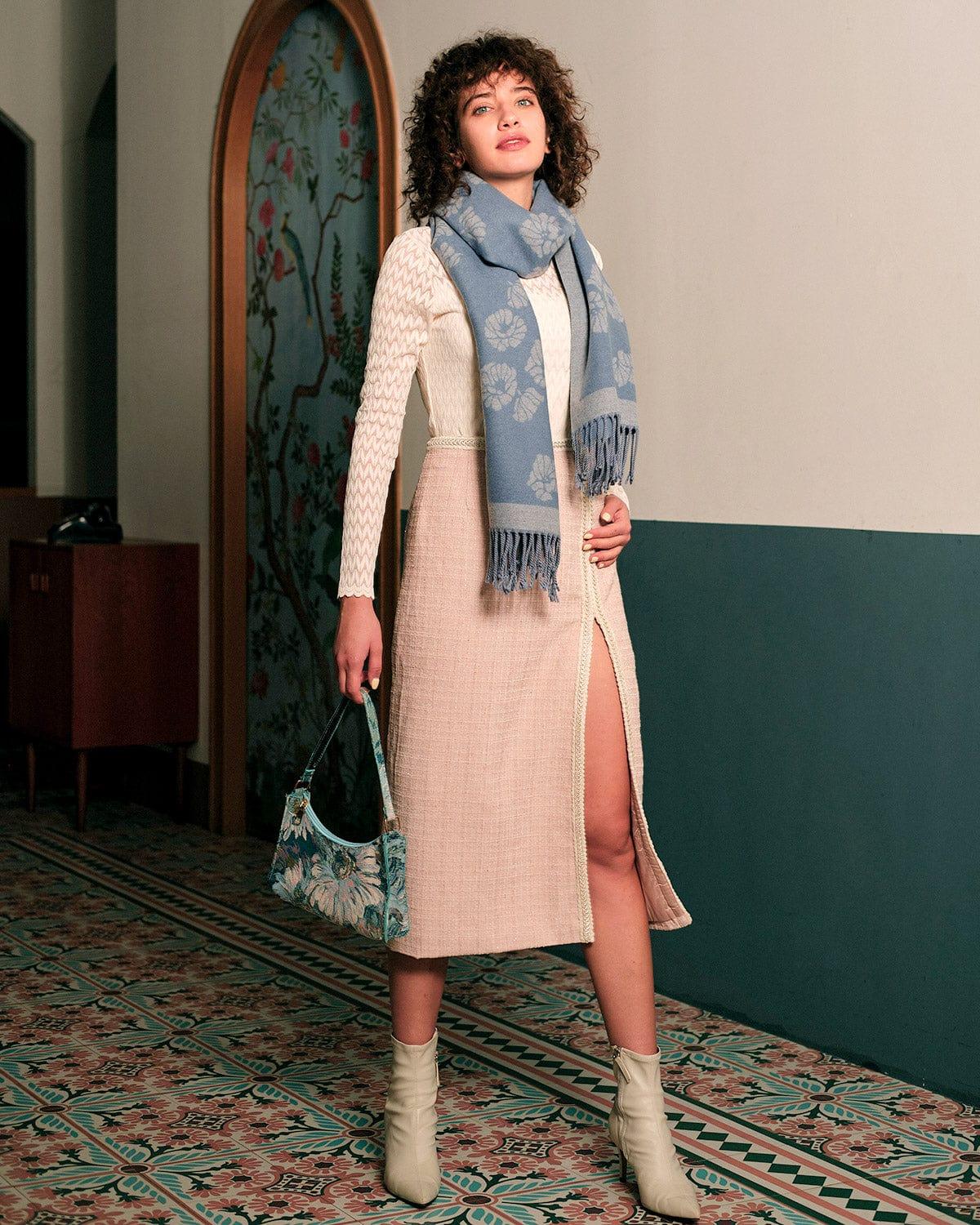 The High Waisted Side Slit Tweed Skirt Product Image