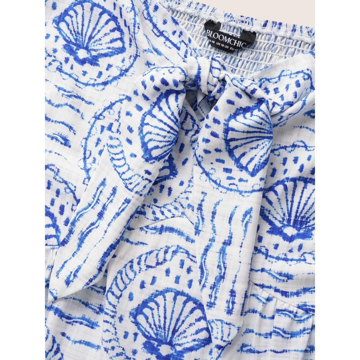 Plus Size Marine Elements Ruffles Tie Knot Maxi Dress LightBlue Women Resort Tie knot Heart neckline Cap Sleeve Curvy BloomChic 28/5X Product Image