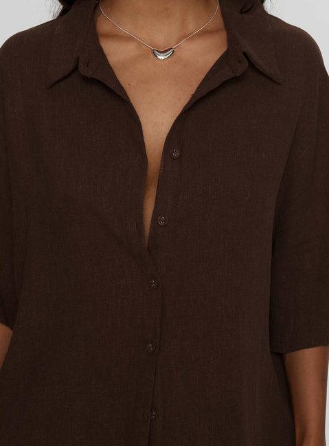 Peni Linen Button Down Top Chocolate Product Image