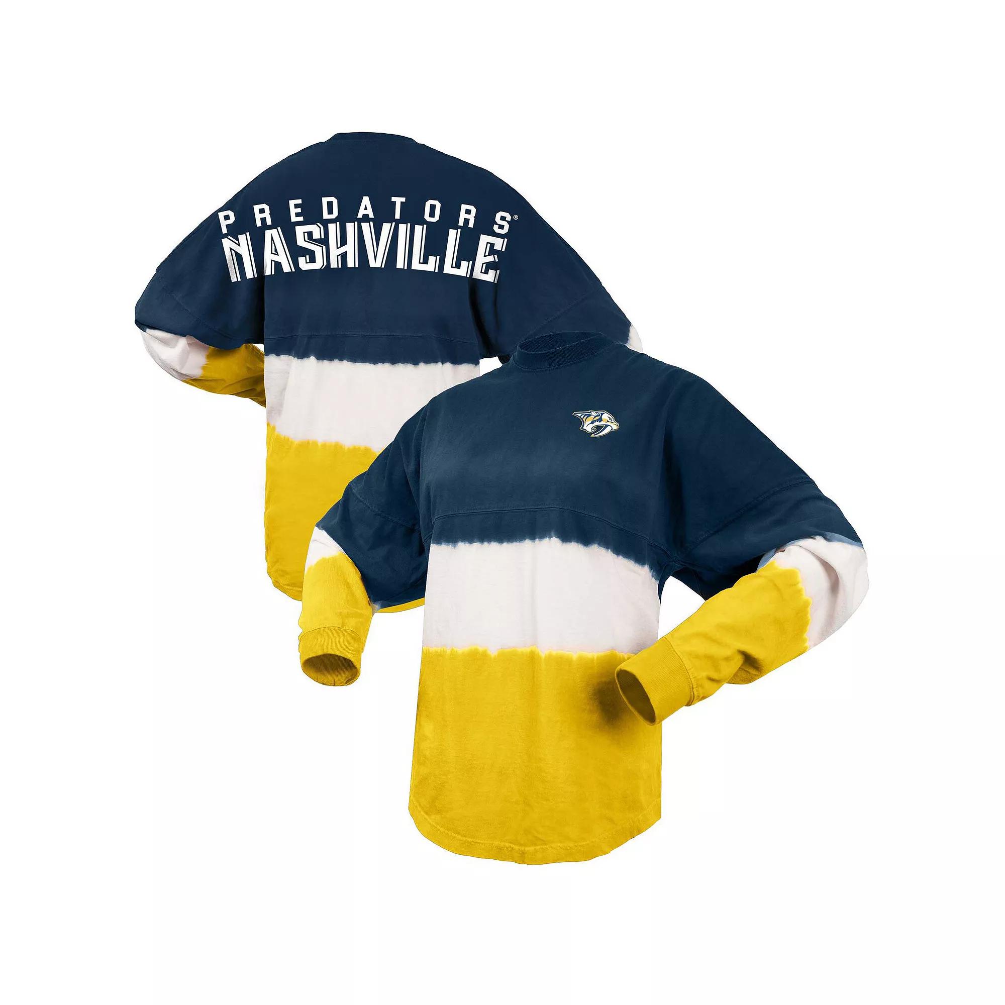 Women's Fanatics Branded Navy/Gold Nashville Predators Ombre Long Sleeve T-Shirt, Size: Small, Pdt Blue Product Image