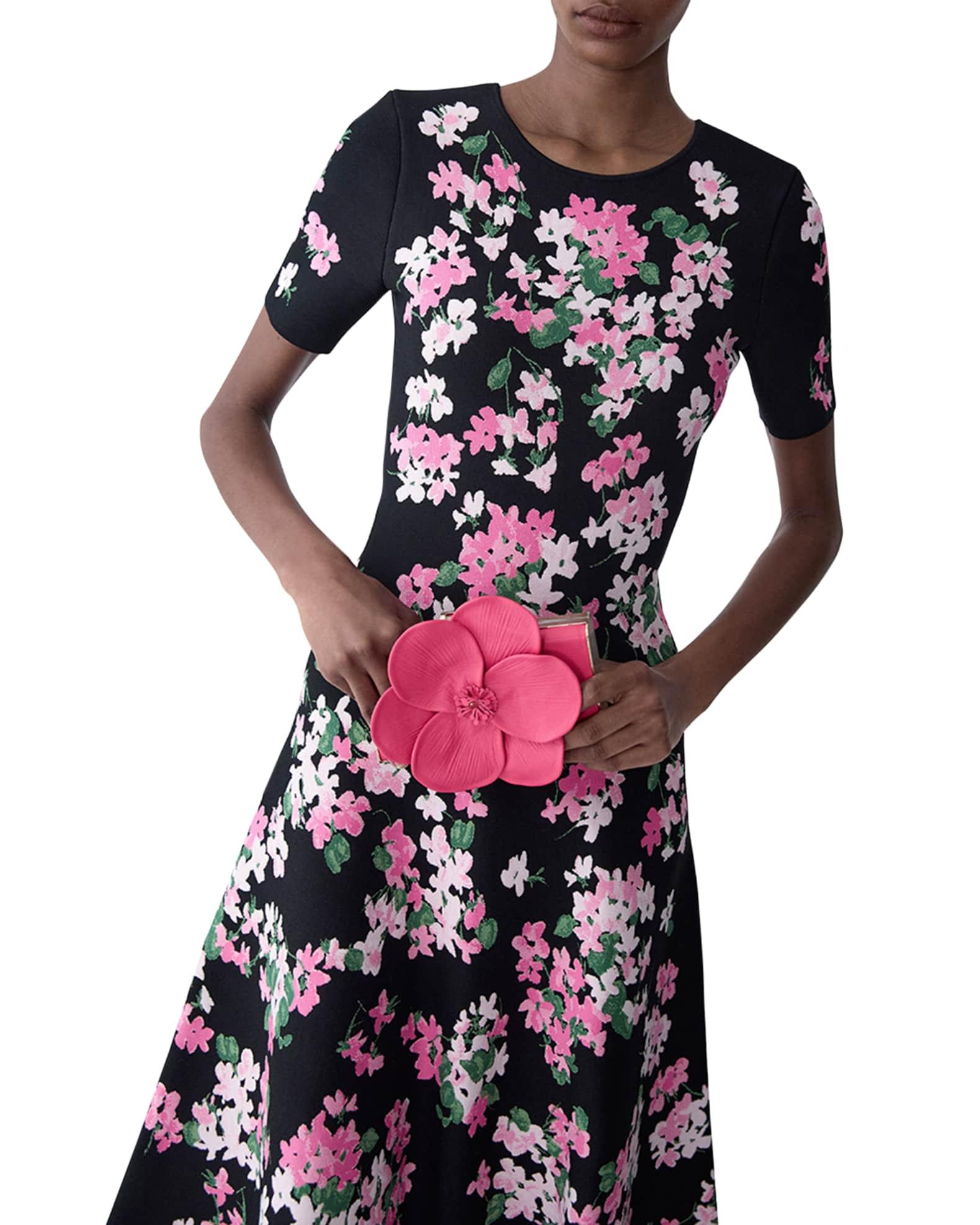 Floral Short-Sleeve Fit-And-Flare Dress Product Image