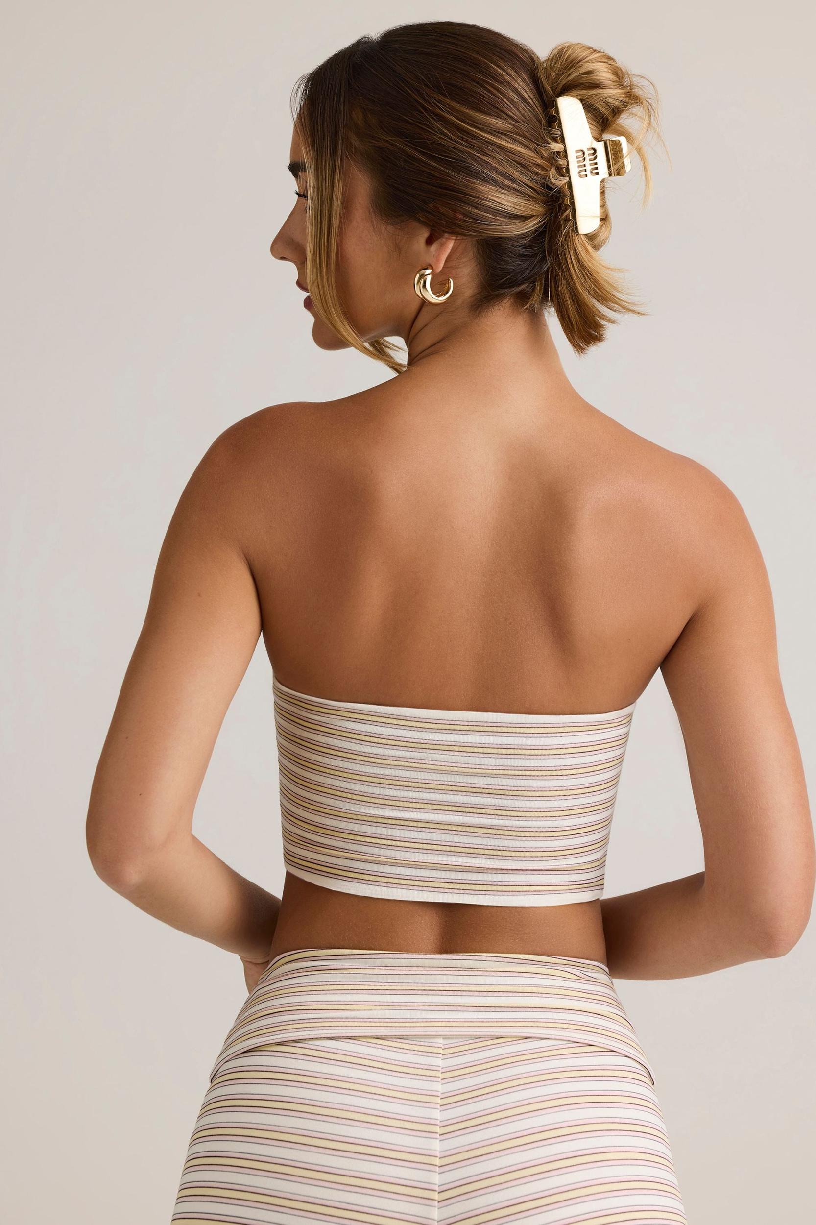 Modal Strapless Crop Top in Pink Yellow Stripe Product Image