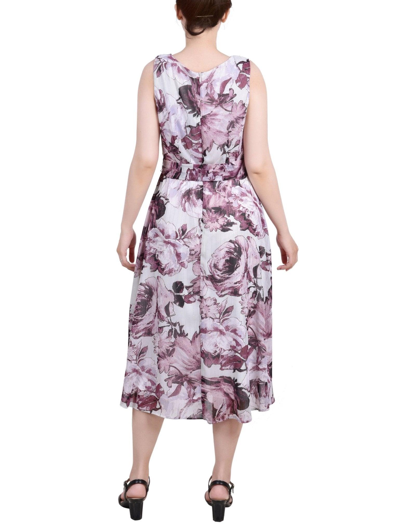 Sage Mauve Floral Sleeveless Chiffon Belted Dress - Petite Product Image