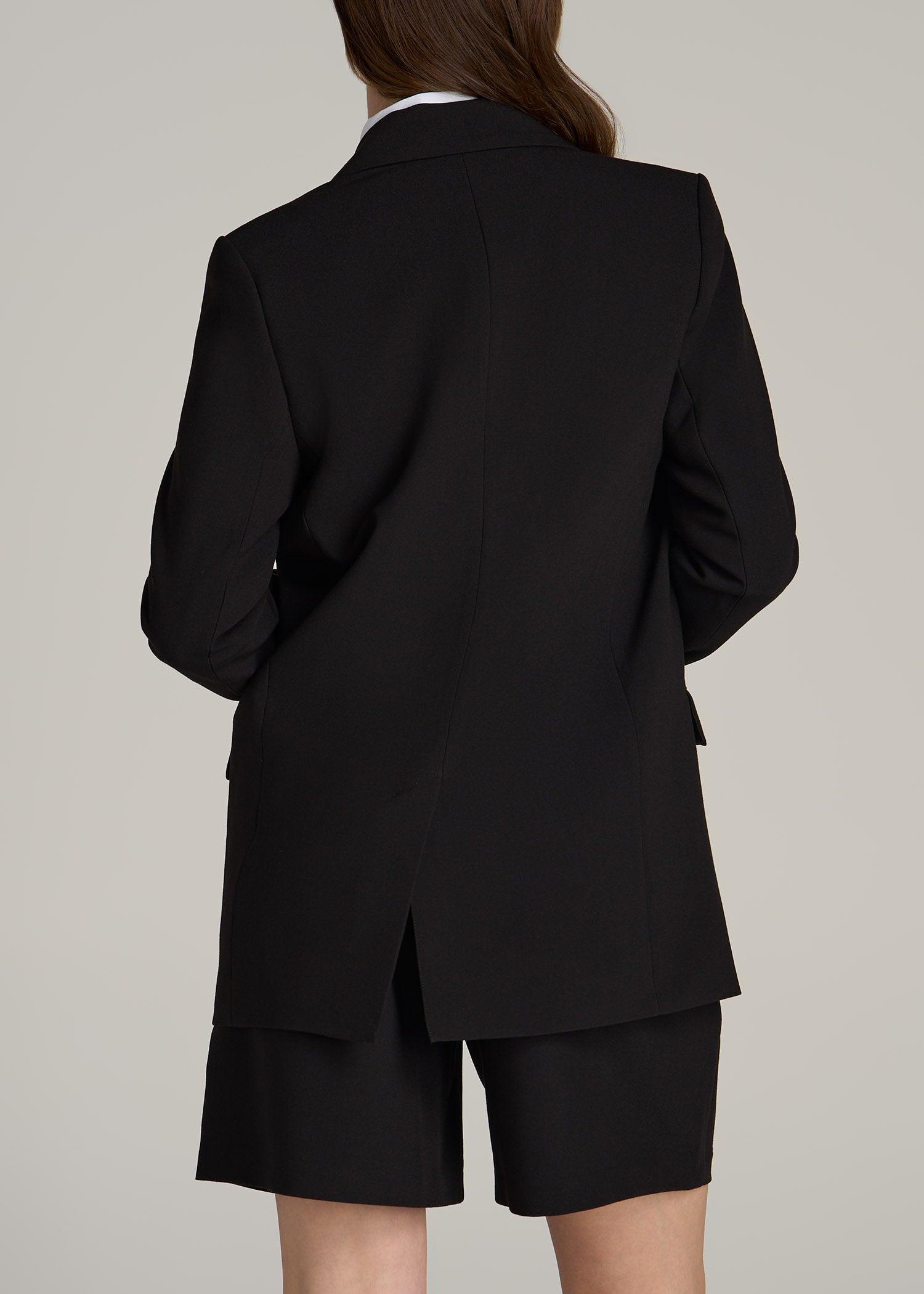 Boyfriend Fit Single-Button Blazer for Tall Women in Black Female Product Image