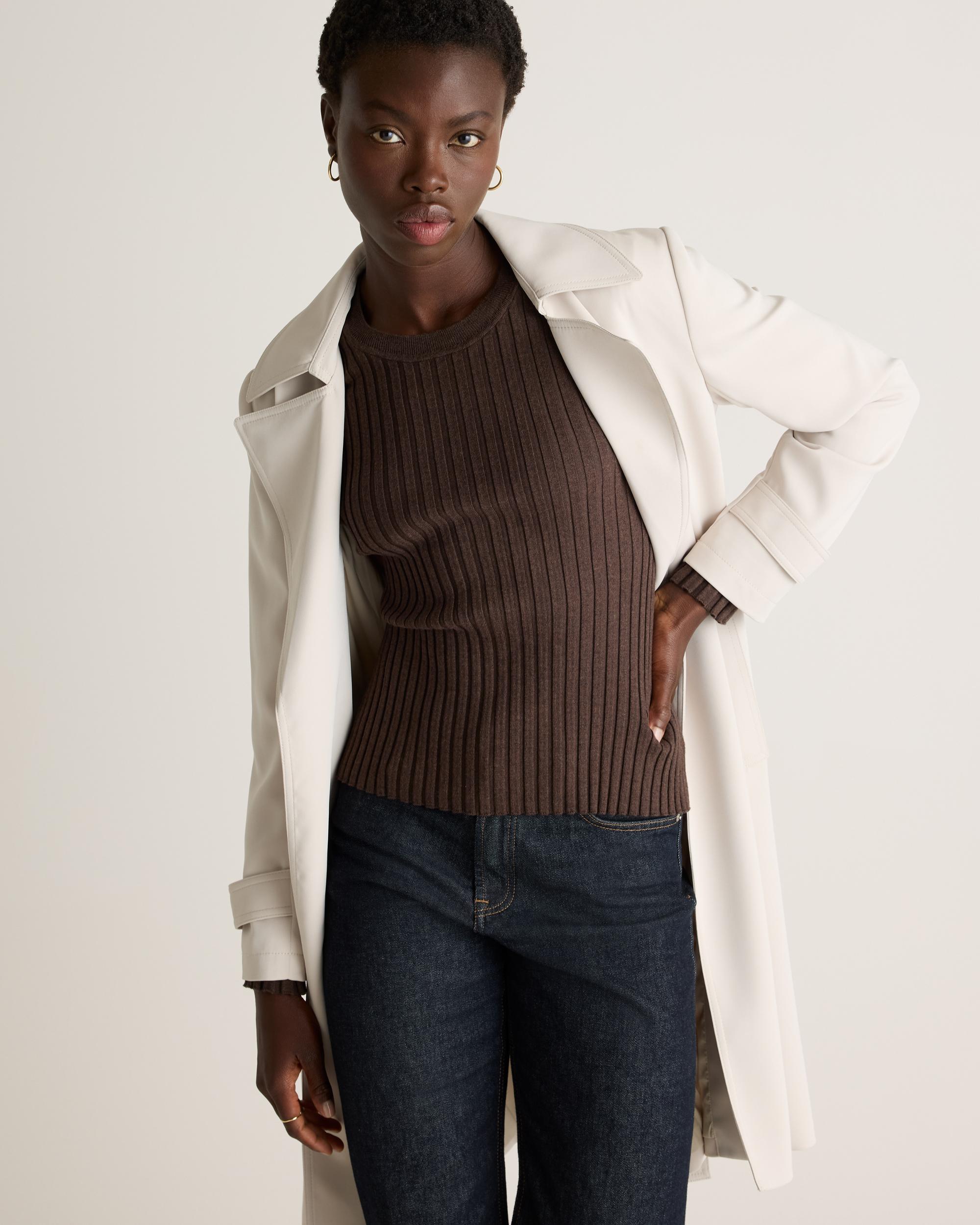 Quince | Women's Cotton Cashmere Ribbed Long Sleeve Sweater Product Image