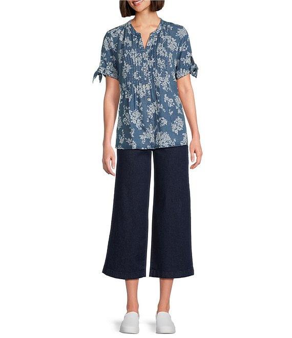 Allison Daley Petite Size Stretch Denim Elastic Waist Pull-On Wide Leg Crop Pants Product Image