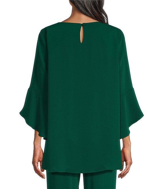 Caroline Rose Julia Matte Crepe Crew Neck 3/4 Ruffled Sleeve High-Low Hem Top Product Image