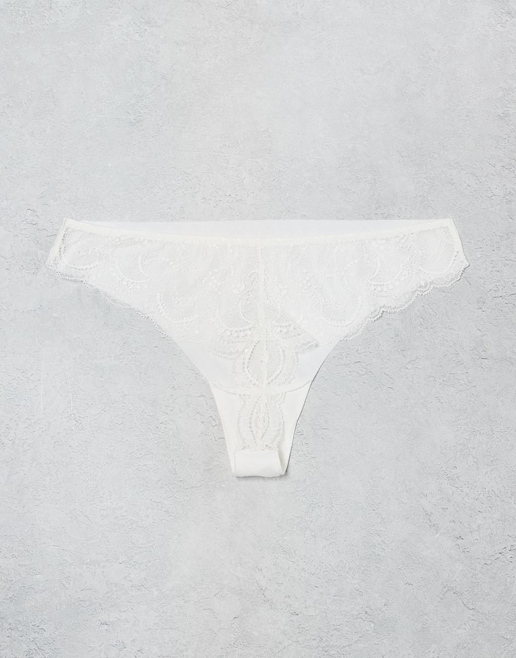 ASOS DESIGN 3 pack no VPL & lace thong in white Product Image