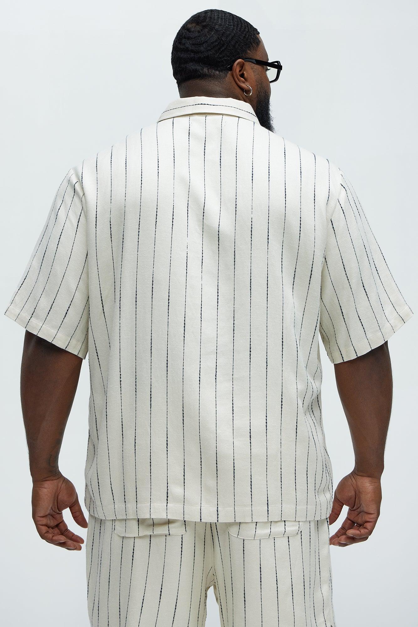 Slub Striped Linen Short Sleeve Button Up - Cream/combo Product Image