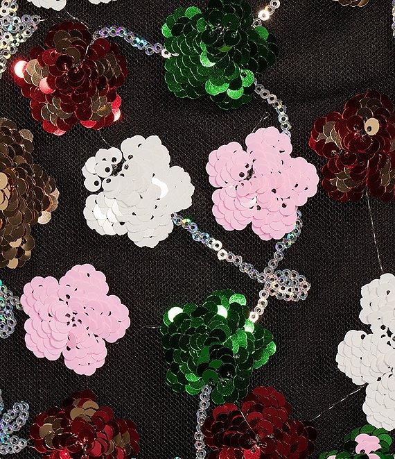 Evolutionary Square Neckline Sleeveless Floral Sequin Mesh Coordinating Crop Top Product Image