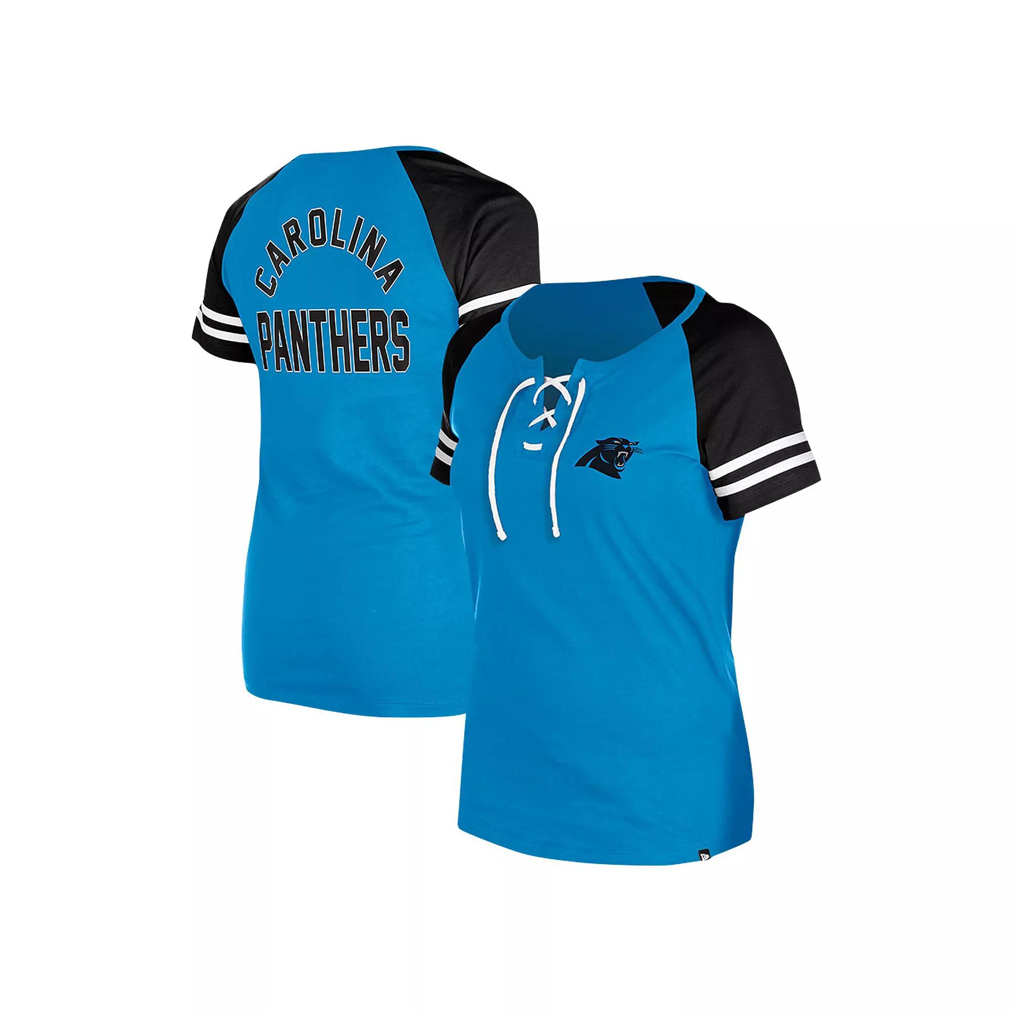 Women's New Era Blue Carolina Panthers Lace-Up Raglan T-Shirt,  Product Image