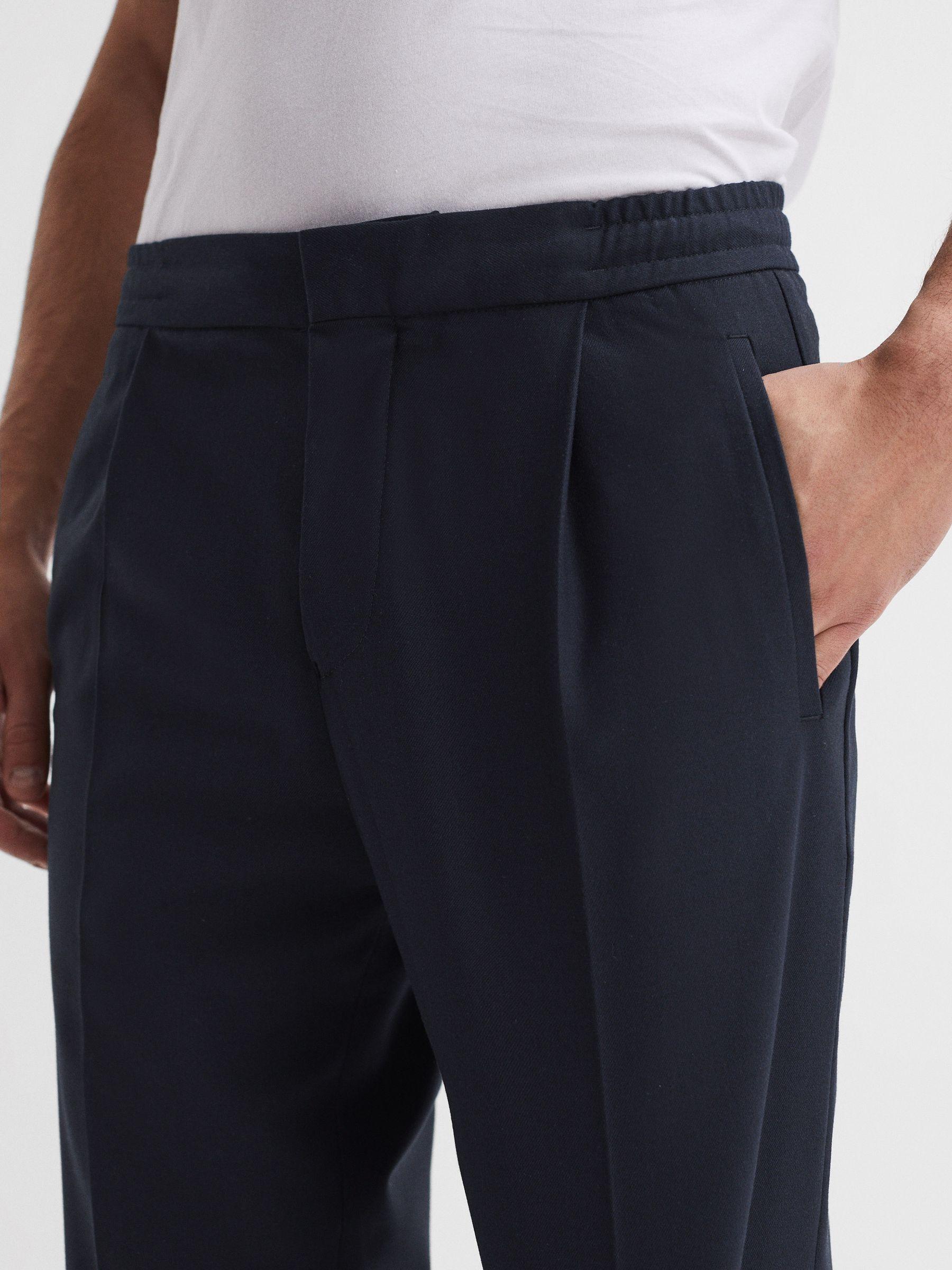 Relaxed Drawstring Trousers with Turn-Ups in Navy Product Image