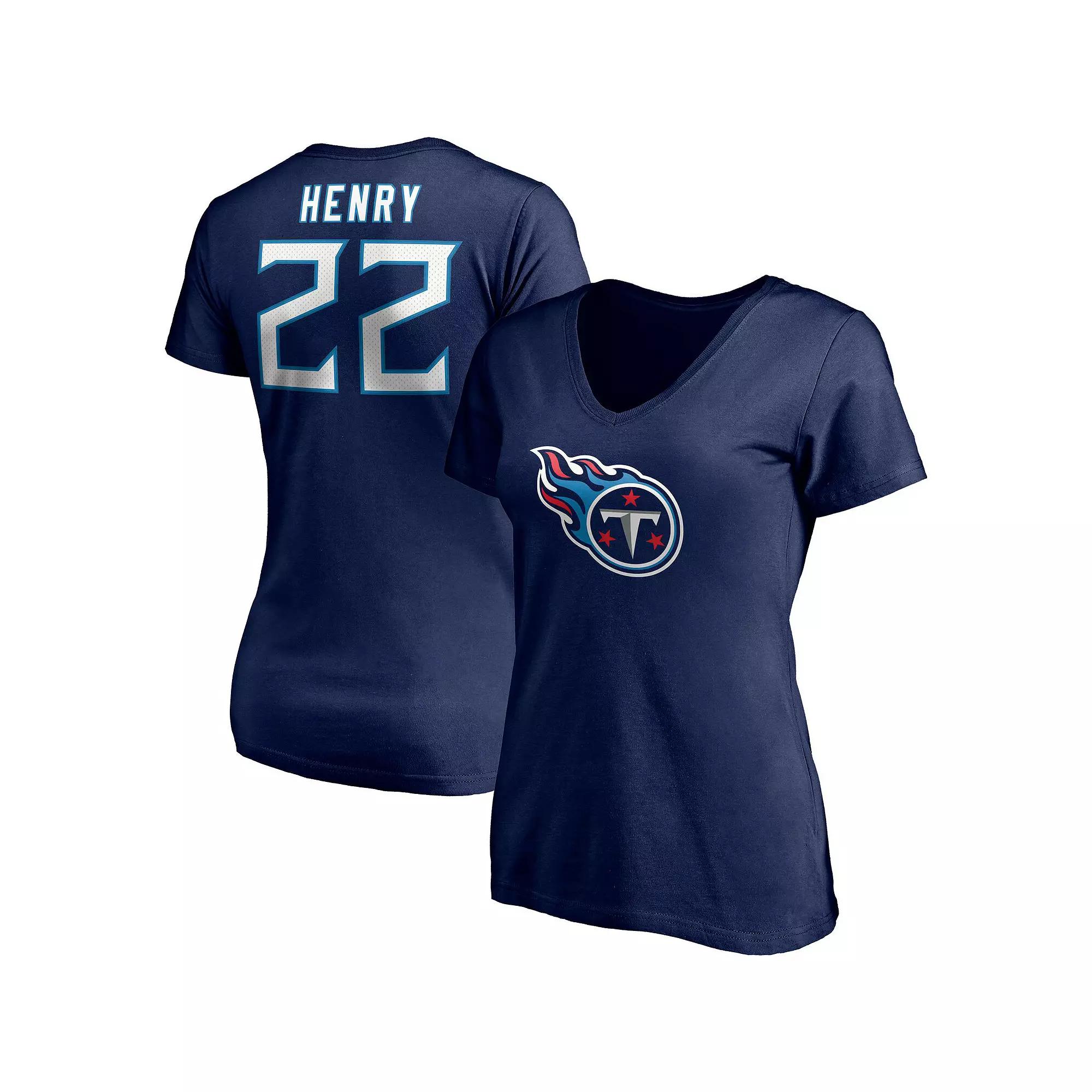 Women's Fanatics Branded Derrick Henry Navy Tennessee Titans Player Icon Name & Number V-Neck T-Shirt, Size: Small, Blue Product Image