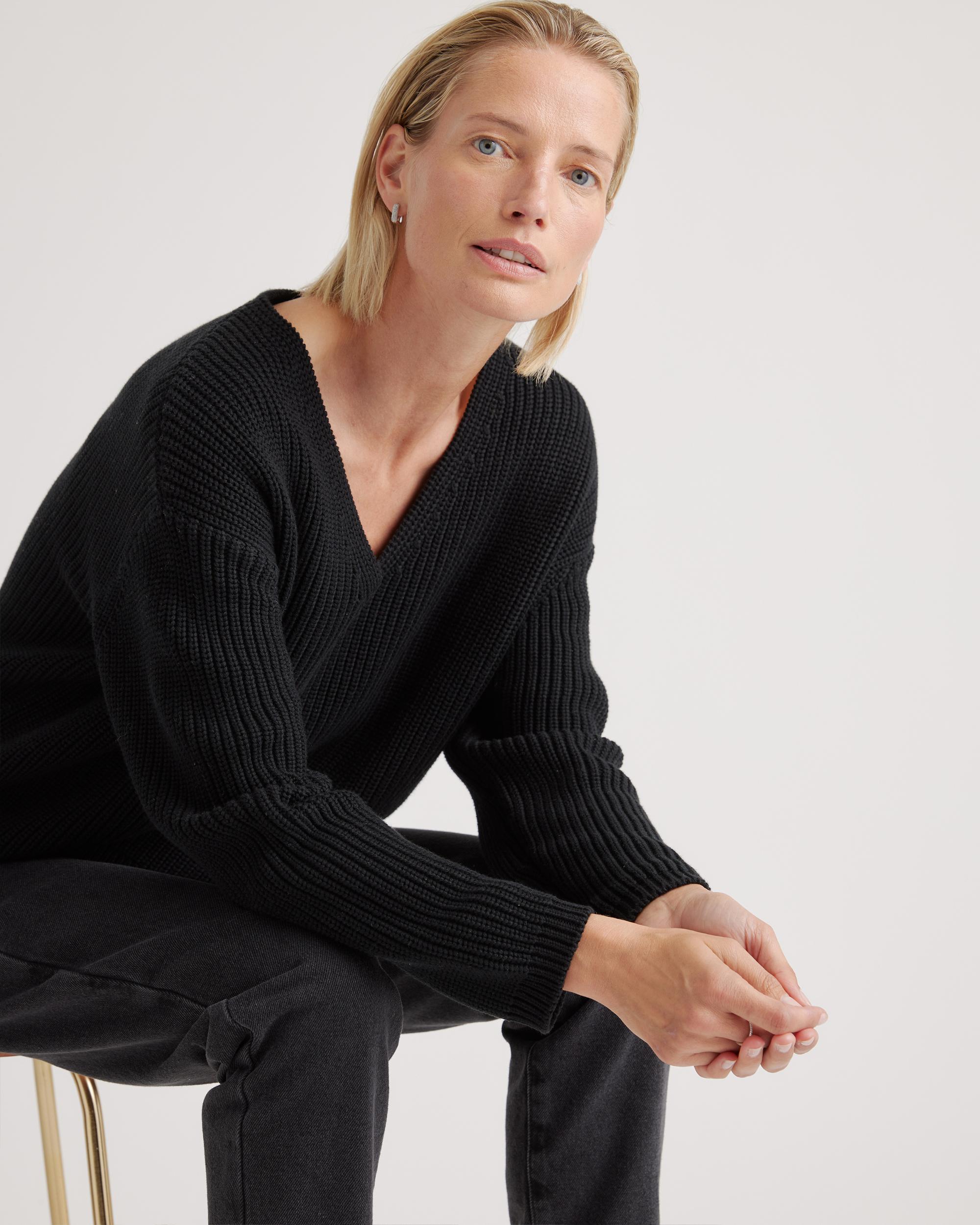 Quince | Women's Fisherman V-Neck Sweater Size XS, Organic Cotton Product Image