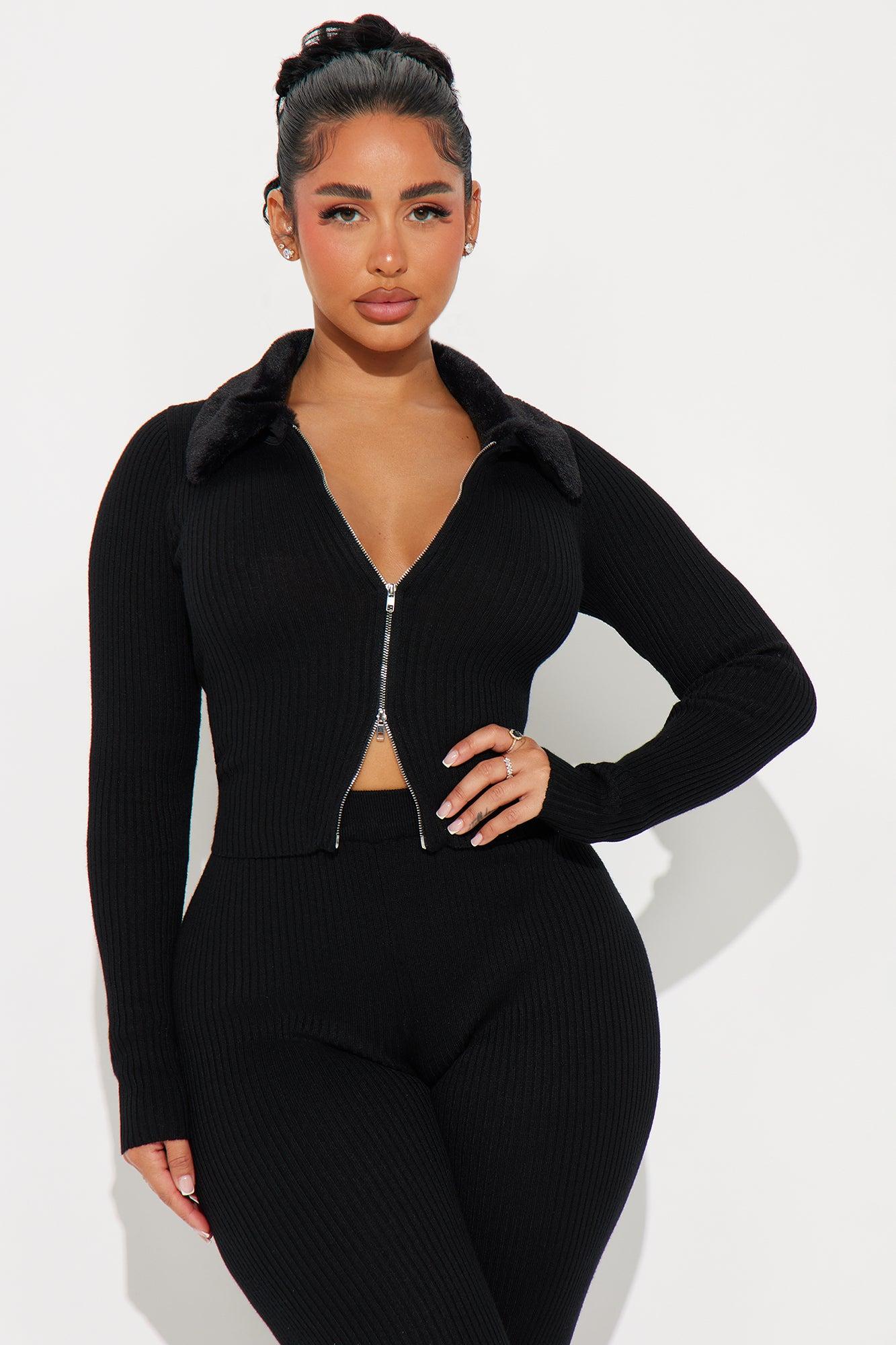 Cozy Up Ribbed Sweater Pant Set - Black Product Image